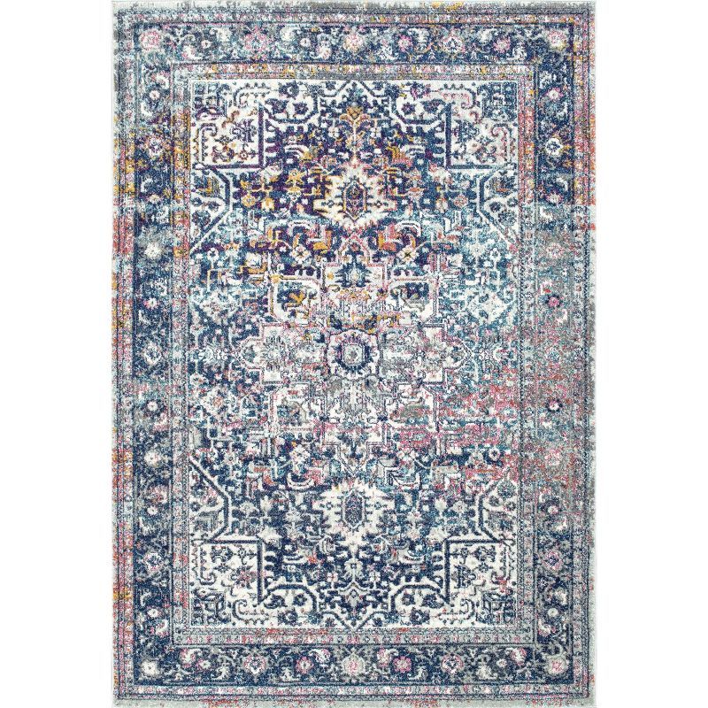 Lilah Vintage Medallion 4' x 6' Oval Blue Area Rug