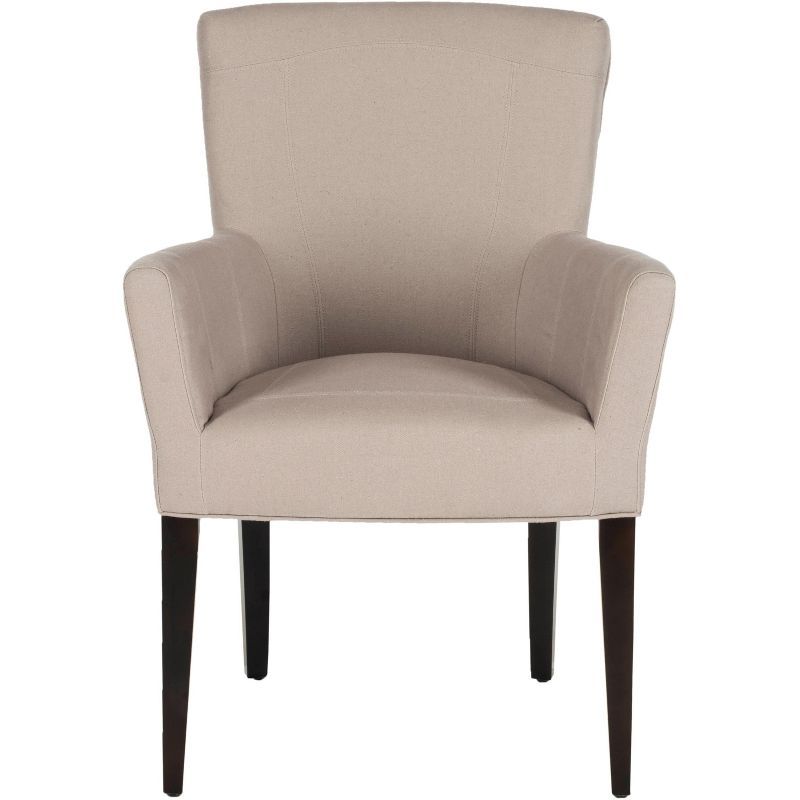 Elegant Transitional Taupe Leather & Wood Arm Chair