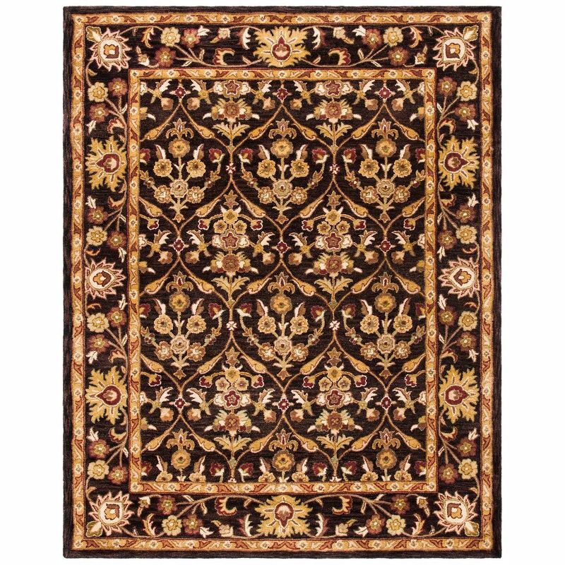 Elegant Dark Plum & Gold Hand-Tufted Wool Rectangular Rug