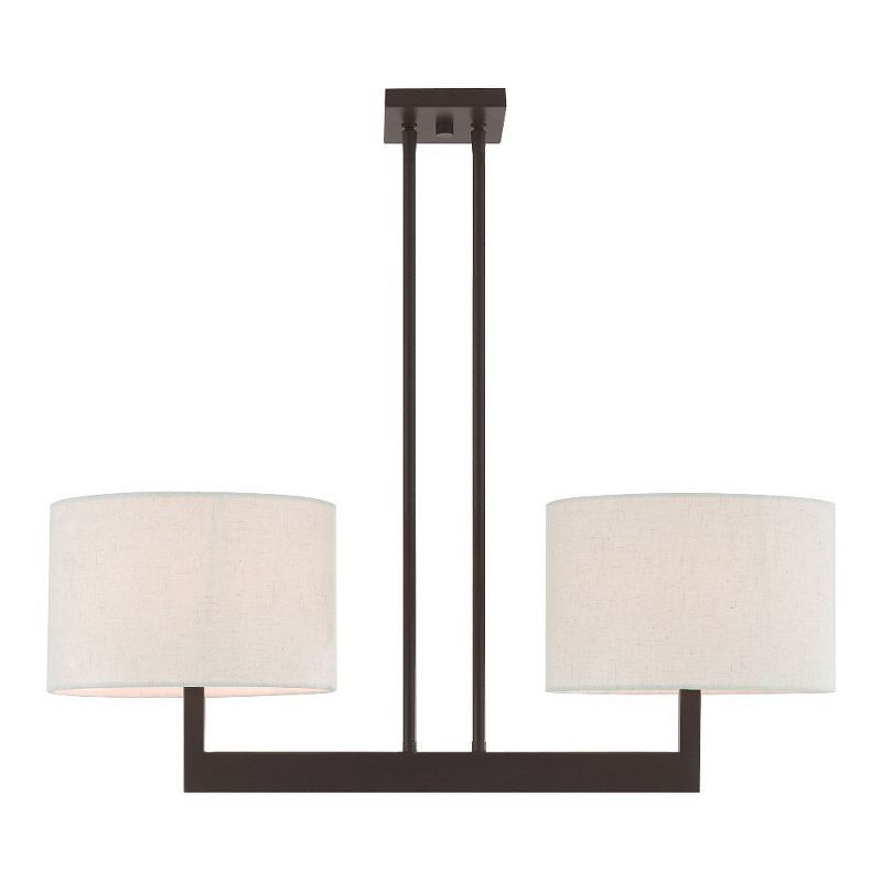 Hayworth Bronze 2-Light Linear Drum Chandelier with Oatmeal Shade