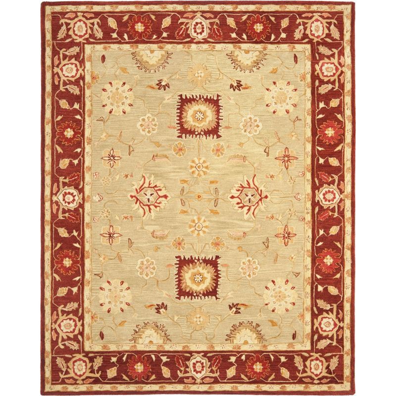 Sage and Burgundy Handmade Wool 8' x 10' Area Rug