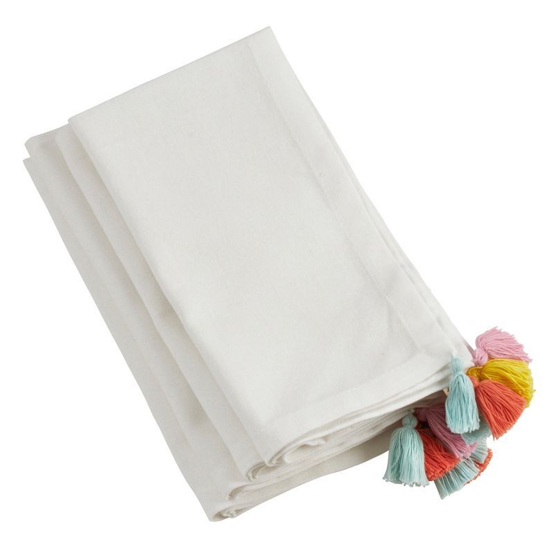 Ivory Cotton Fiesta Tassel Napkins, Set of 4