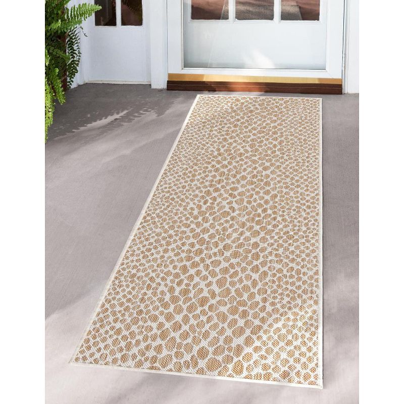 Beige Synthetic Flat Woven Outdoor Runner Rug