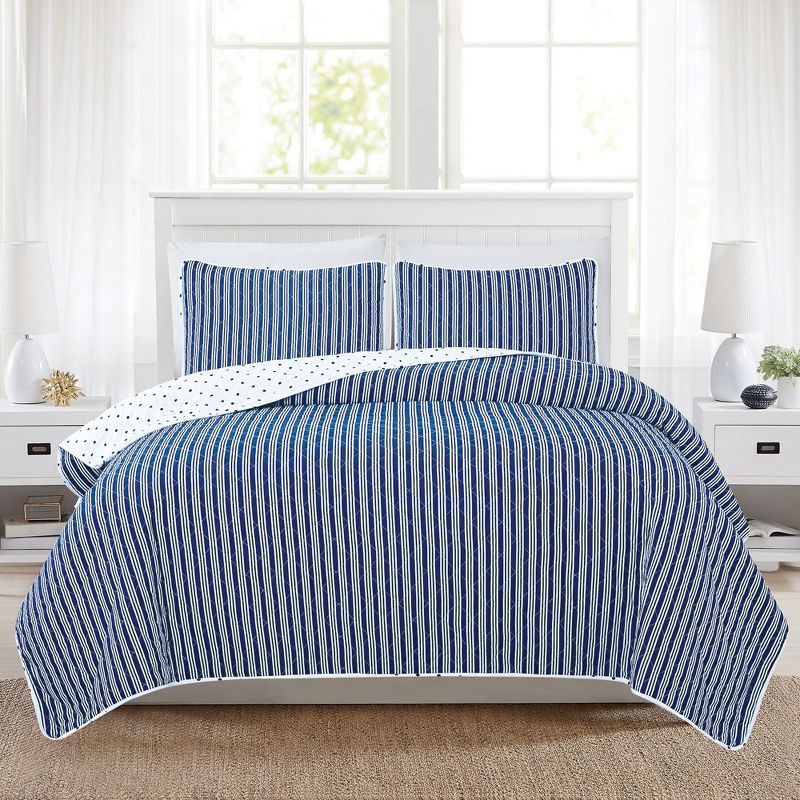 King White and Navy Reversible Microfiber Quilt Set