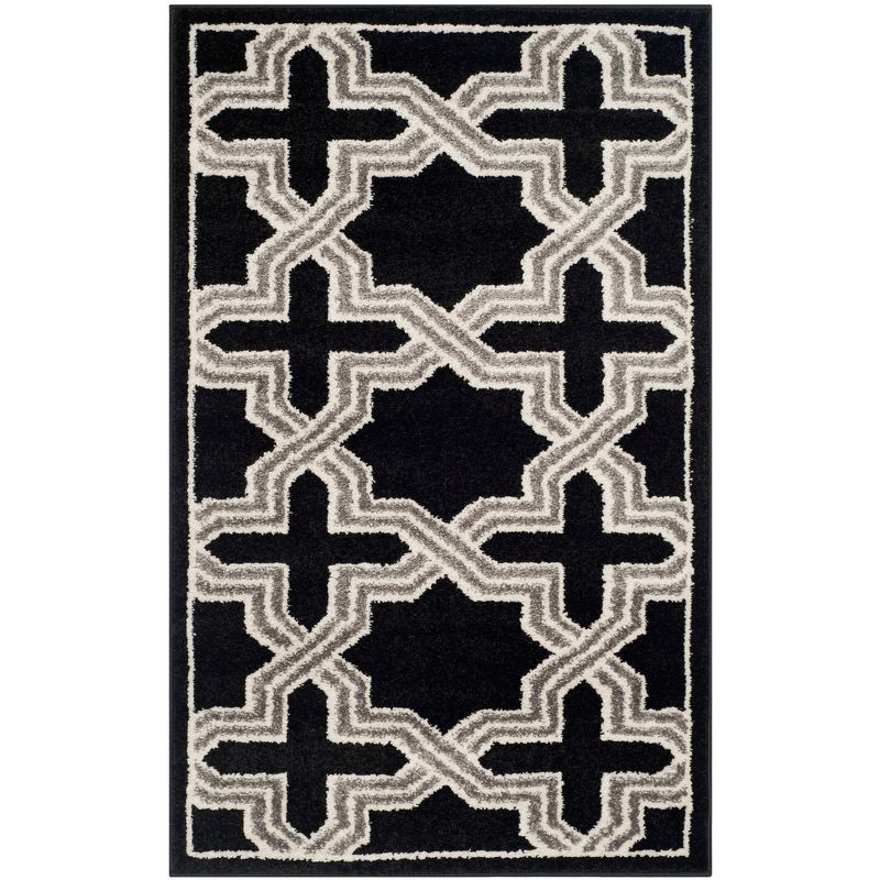 Anthracite and Gray Geometric Cotton Synthetic Rug