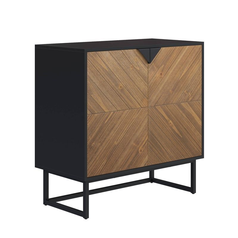Matte Black and Brushed Fir Freestanding Storage Cabinet