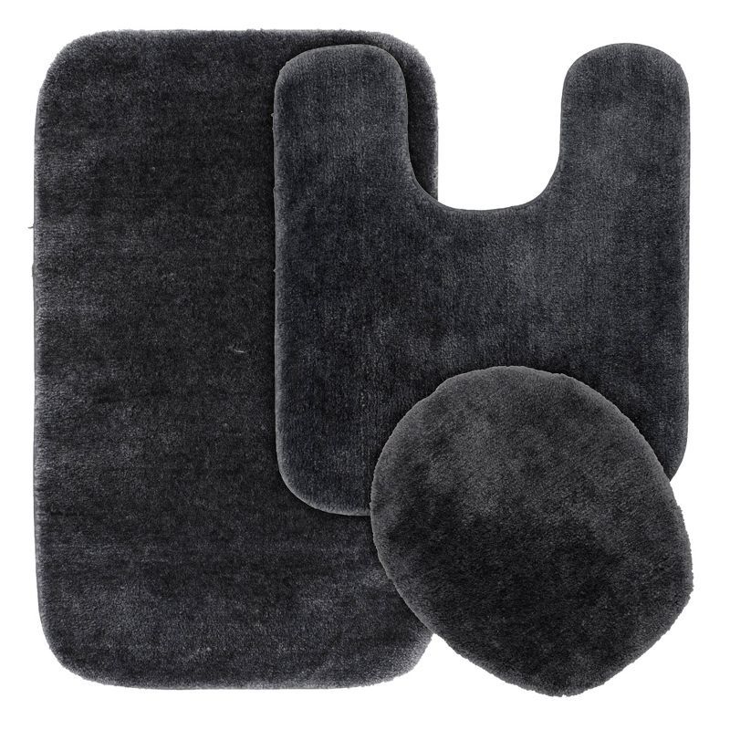 Dark Gray 3-Piece Washable Nylon Bath Rug Set