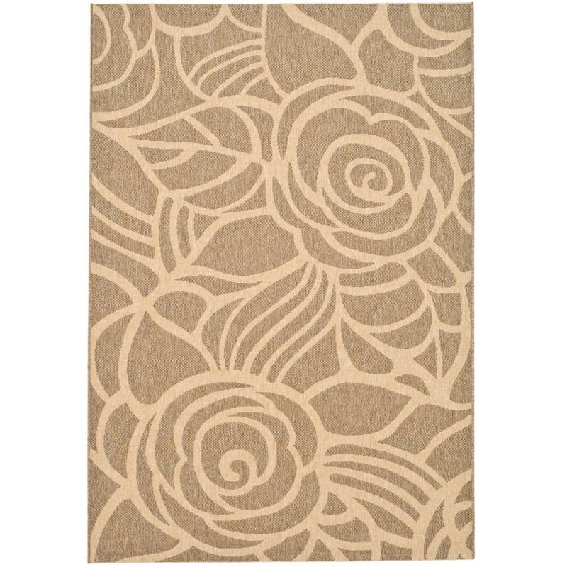 Coffee and Sand Floral Low Pile Indoor/Outdoor Area Rug