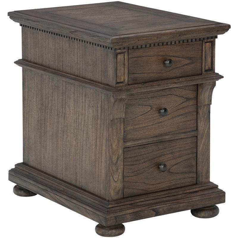 Traditional Brown Wood Rectangular End Table with Storage