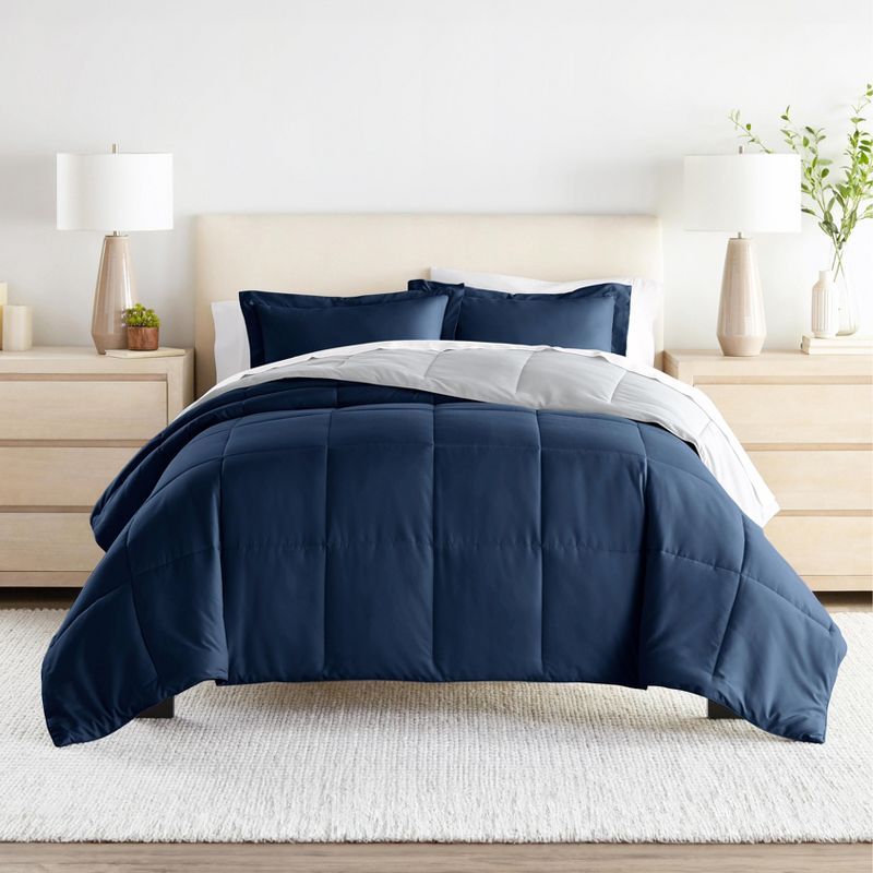 Navy and Light Gray Reversible Full Microfiber Comforter Set