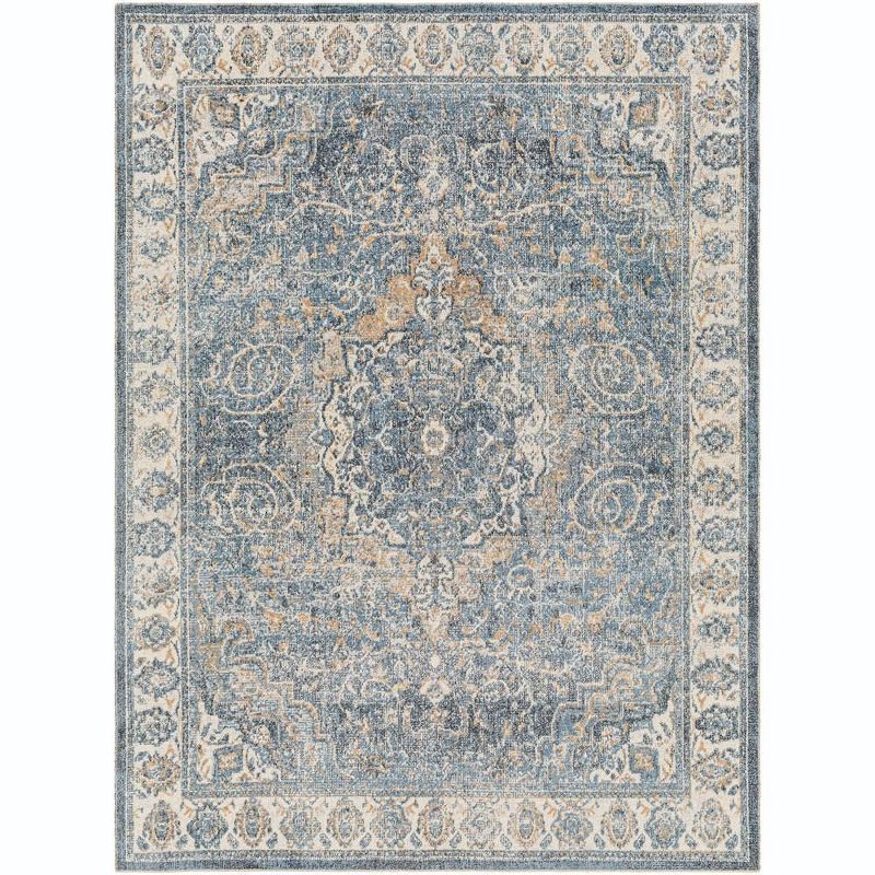 Elsmore Navy Blue Synthetic Fur Washable Rectangular Area Rug 5'3" x 7'
