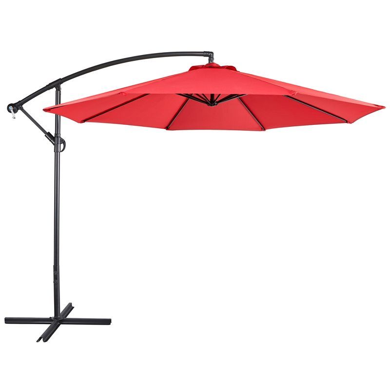 10-Foot Red Polyester Offset Patio Umbrella with Steel Frame