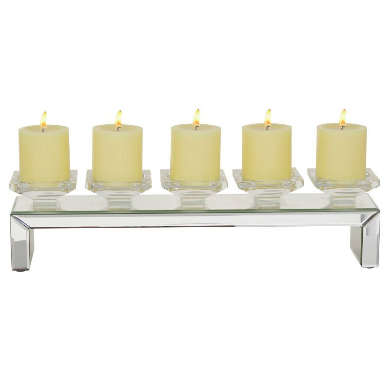 Silver Wood 5-Plate Candlestick Holder with Mirrored Base