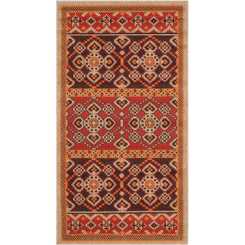 Red and Chocolate Rectangular Synthetic Indoor/Outdoor Area Rug