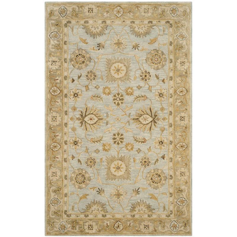 Handmade Light Blue Wool Tufted Area Rug, 5' x 8'