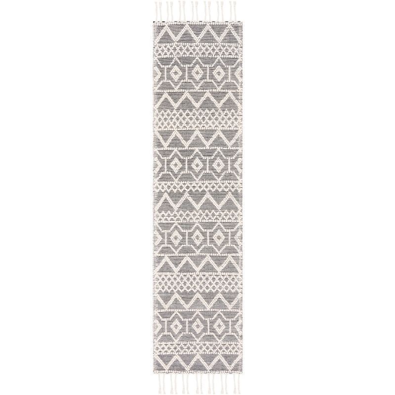 Ivory and Black Hand-Tufted Wool Runner Rug