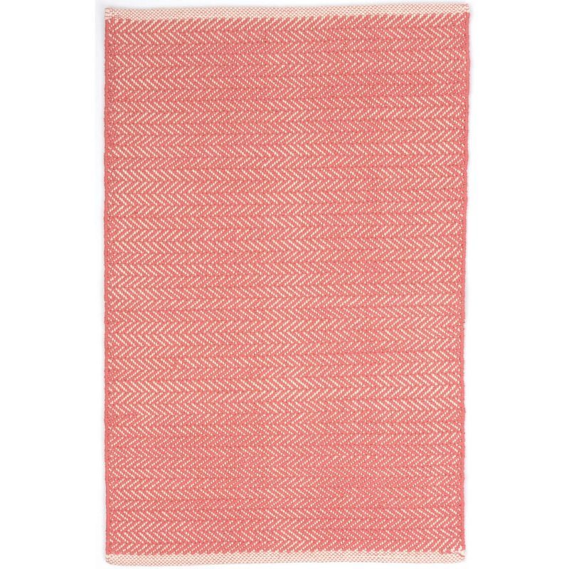 Coral Herringbone Handwoven Cotton Reversible 4' x 6' Rug