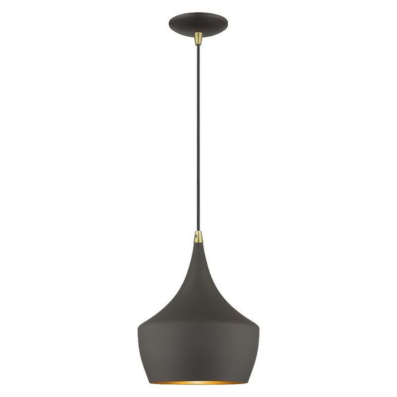 Bronze Antique Brass Indoor/Outdoor Pendant Light with Gold Lining