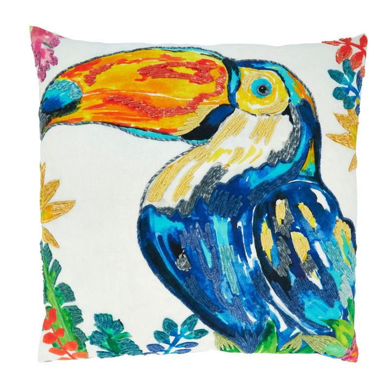 Colorful Toucan Design 20" Square Cotton Pillow