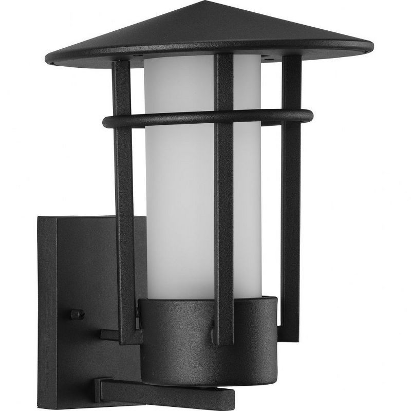 Modern Architectural Black Steel Outdoor Wall Lantern with Etched Glass