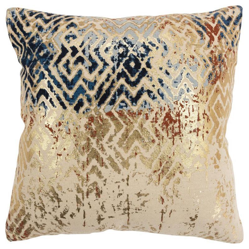 Gold Foil Vintage Geometric Cotton Square Pillow Cover