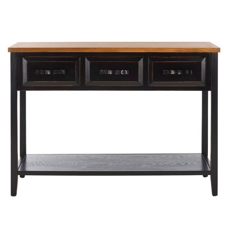 Transitional Black and Oak Rectangular Console Table with Storage