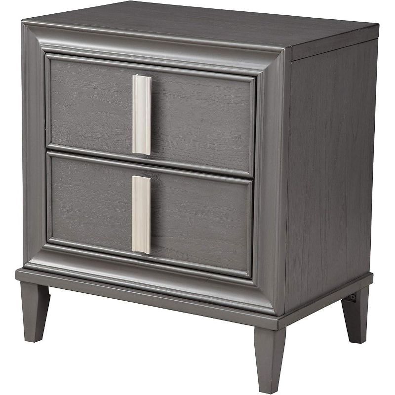 Lorraine Transitional 2-Drawer Nightstand in Dark Gray with Nickel Hardware