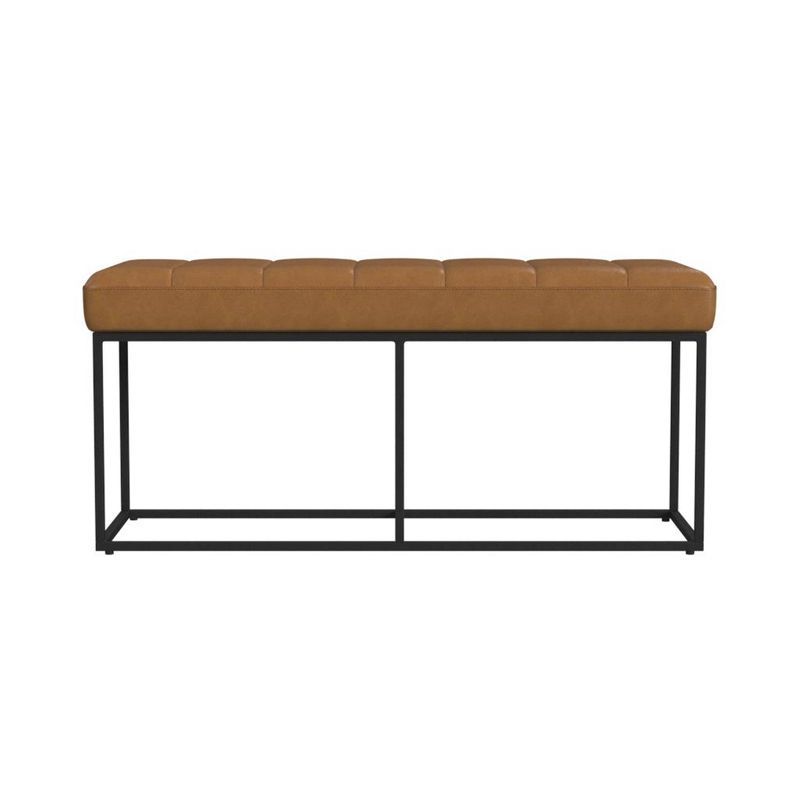 Theodore Carmel Faux Leather Bench with Black Metal Base