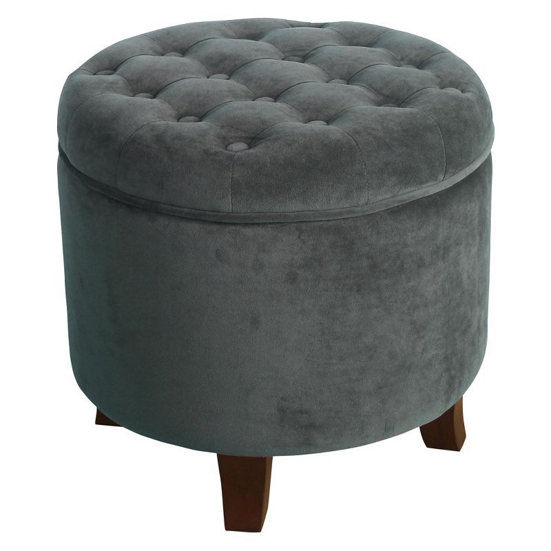 Dark Gray Velvet Tufted Round Storage Ottoman