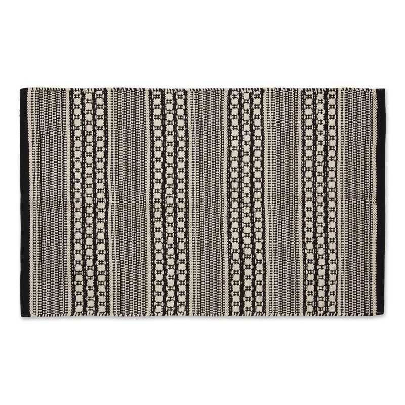 Handmade Black Cotton Stripe Rectangular Rug 2x3 ft