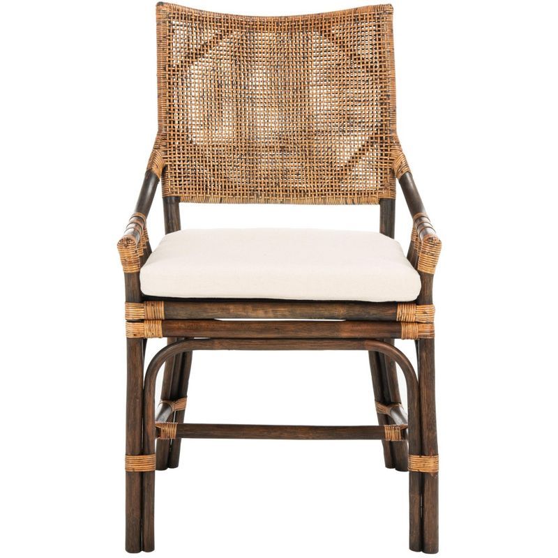 Natural Wash Rattan Dining Chair with White Cushion