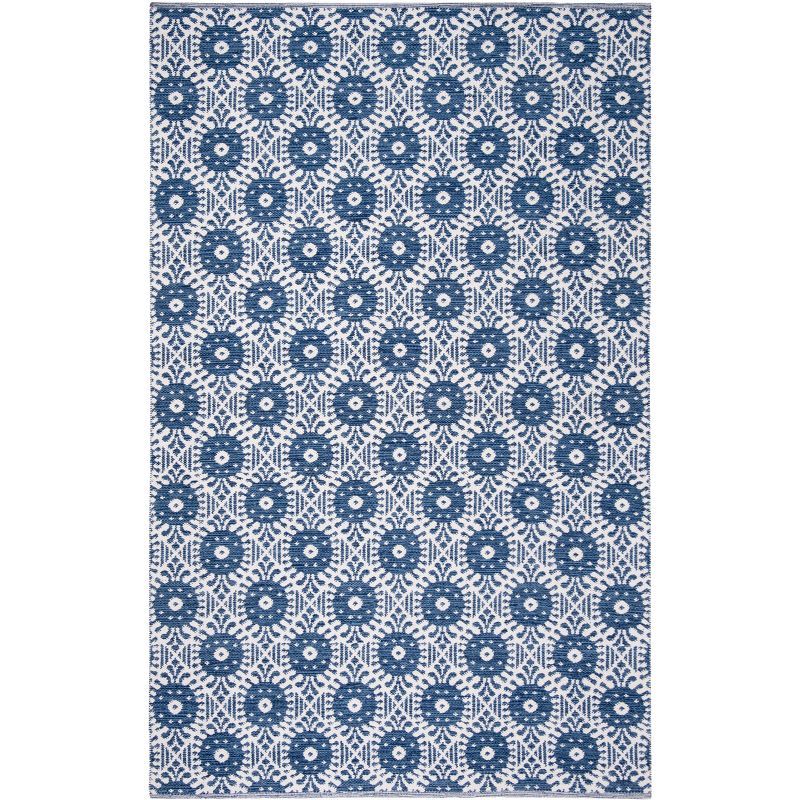 Navy and Ivory Geometric Flat Woven Cotton Area Rug