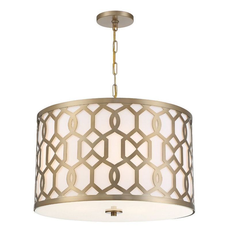 Aged Brass Elegance 5-Light Chandelier with White Silk Shade