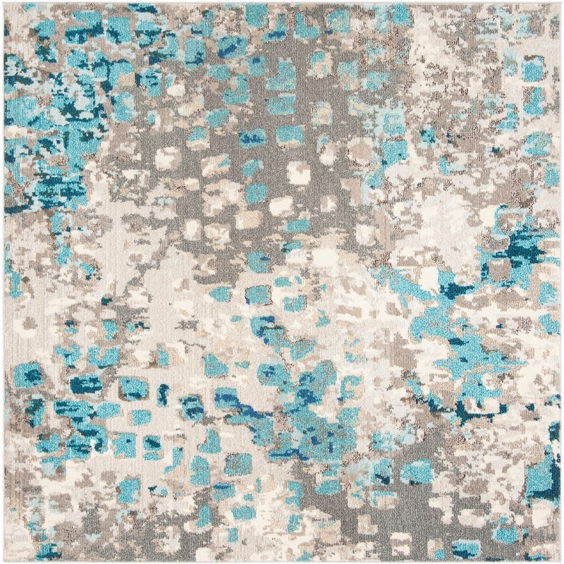 Chic Metro-Mod Grey/Blue 5' x 5' Square Synthetic Area Rug