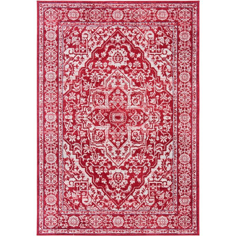 3' x 5' Red and Ivory Synthetic Traditional Area Rug
