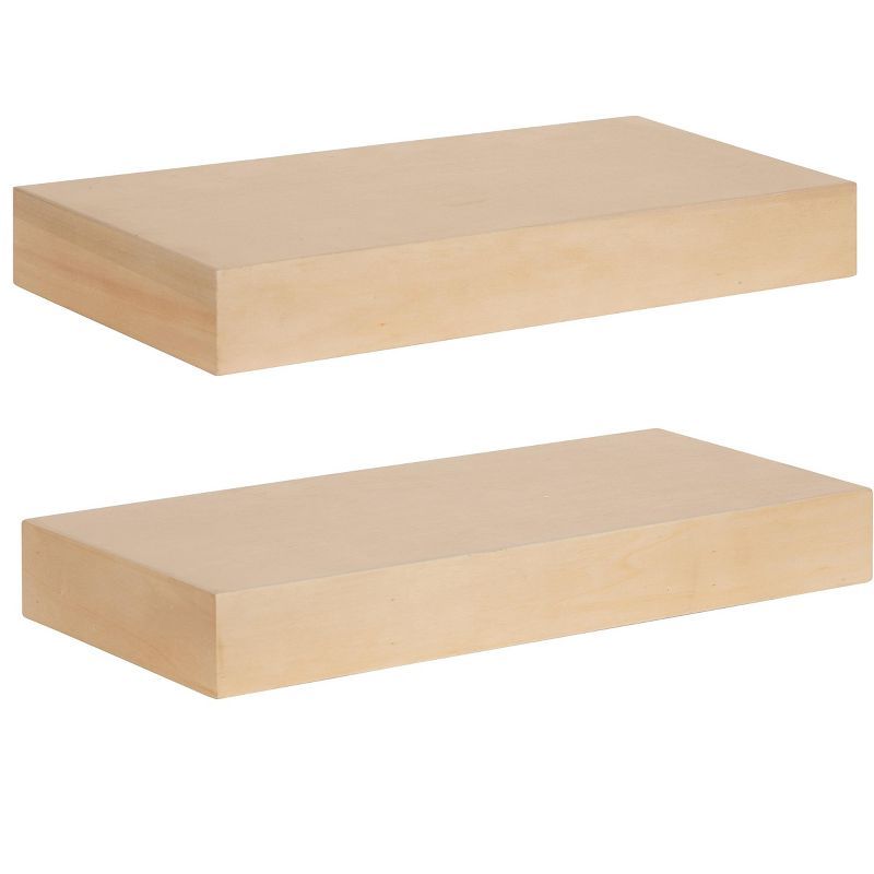 Natural Wood Floating Shelves Set of 2, 18 x 8