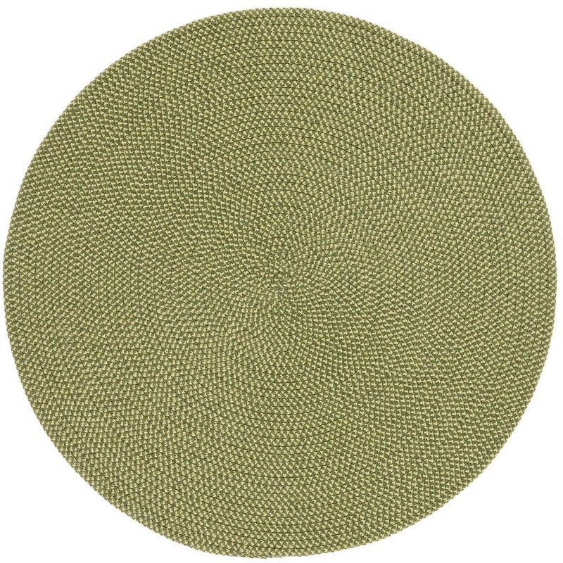 Olive Green Handwoven Synthetic Braided Round Area Rug, 4 ft