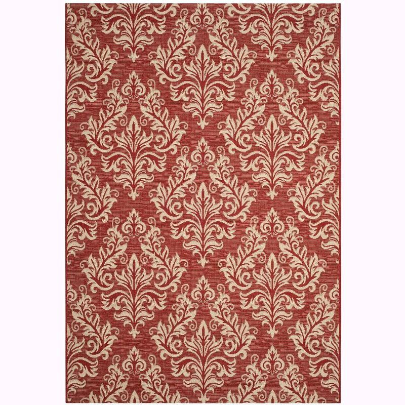 Red Rectangular Synthetic Stain-Resistant Damask Area Rug