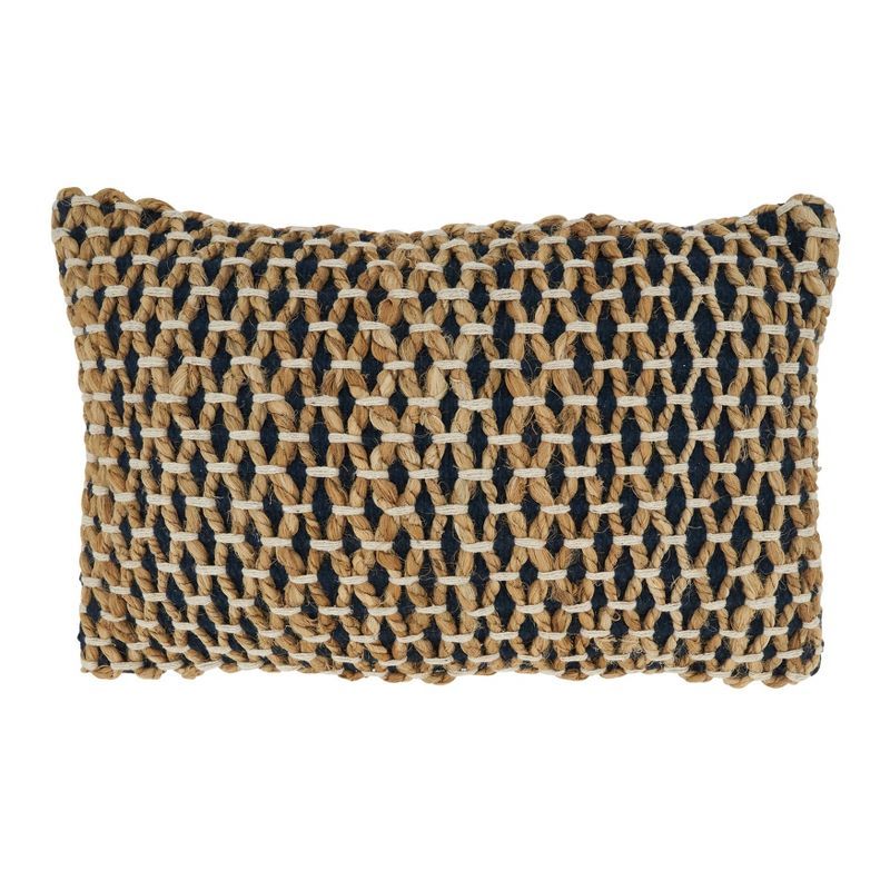 Navy Blue Rectangular Rope Design Cotton Jute Lumbar Pillow