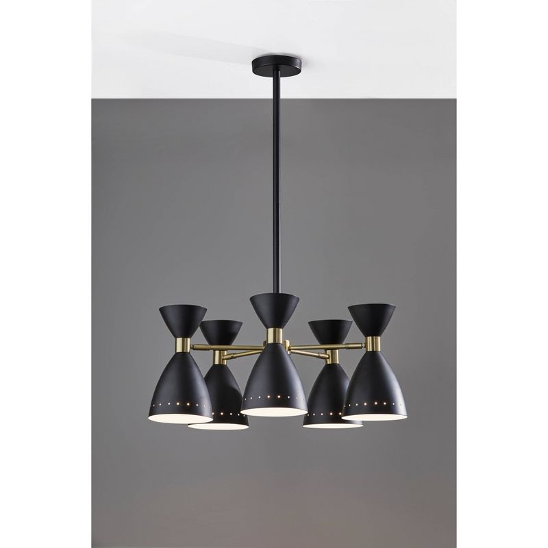 Oscar 5-Head Black and Brass Mid-Century Modern Pendant Light