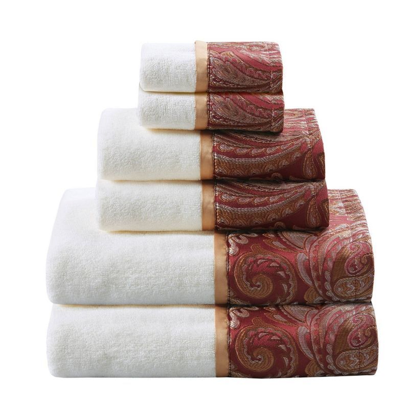 Burgundy and White Turkish Cotton Jacquard Towel Set