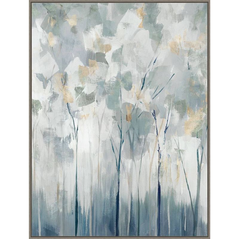 Large Blue and White Forest Canvas Print with Float Frame