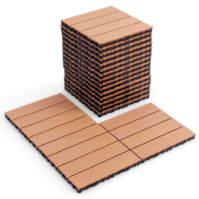 Natural Brown Interlocking Waterproof Deck Tiles, 12" x 12", 18-Piece Set