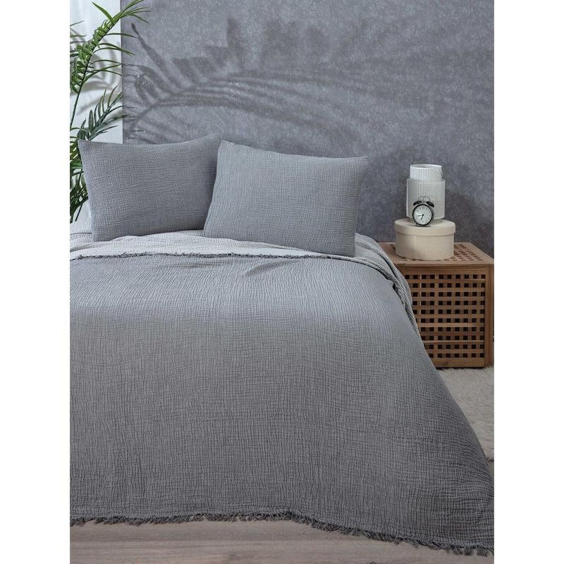 Anthracite Twin Reversible Organic Cotton Bedspread Set