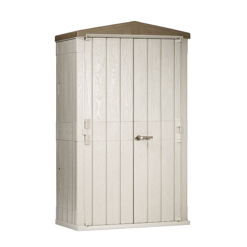 Toomax 76 Cu. Ft. Taupe Grey and Brown Plastic Vertical Storage Shed