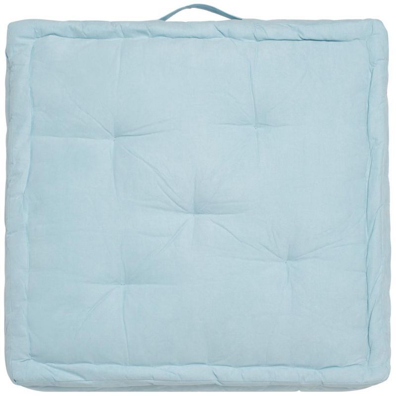 Light Blue Velvet Tufted Square Floor Pillow with Handle