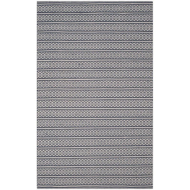 Ivory and Navy Handwoven Cotton Flatweave Area Rug 6' x 9'