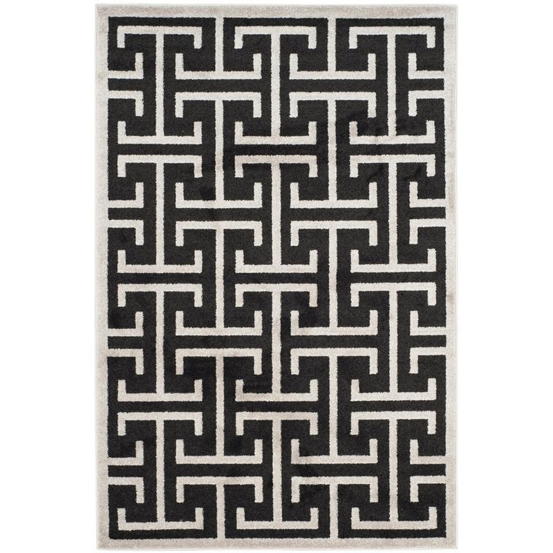 Anthracite and Light Grey Geometric 4' x 6' Area Rug