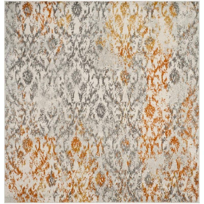 Madison Cream and Orange Square Synthetic Area Rug