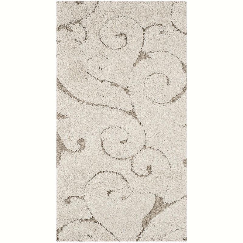 Cream Beige Hand-knotted Shag Area Rug, 2'3" x 4'